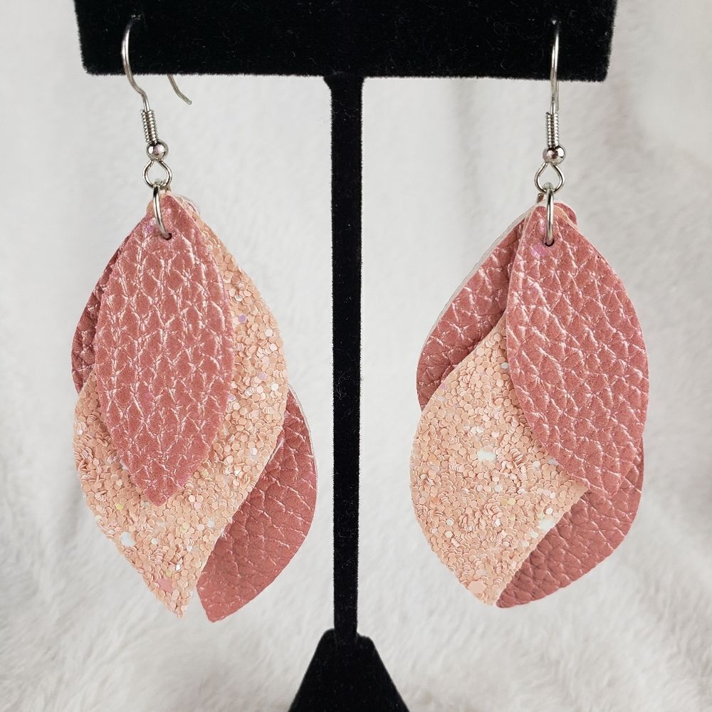 Sparkle Leather Leaf Drop Earrings
